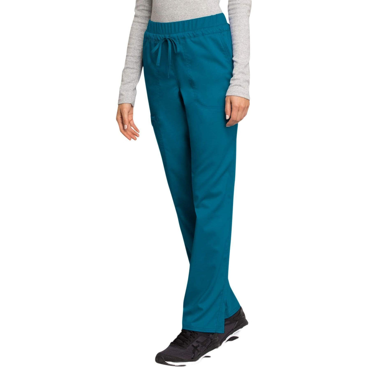 Cherokee Workwear Revolution WW105 Scrubs Pants Women's Mid Rise Tapered Leg Drawstring Caribbean Blue