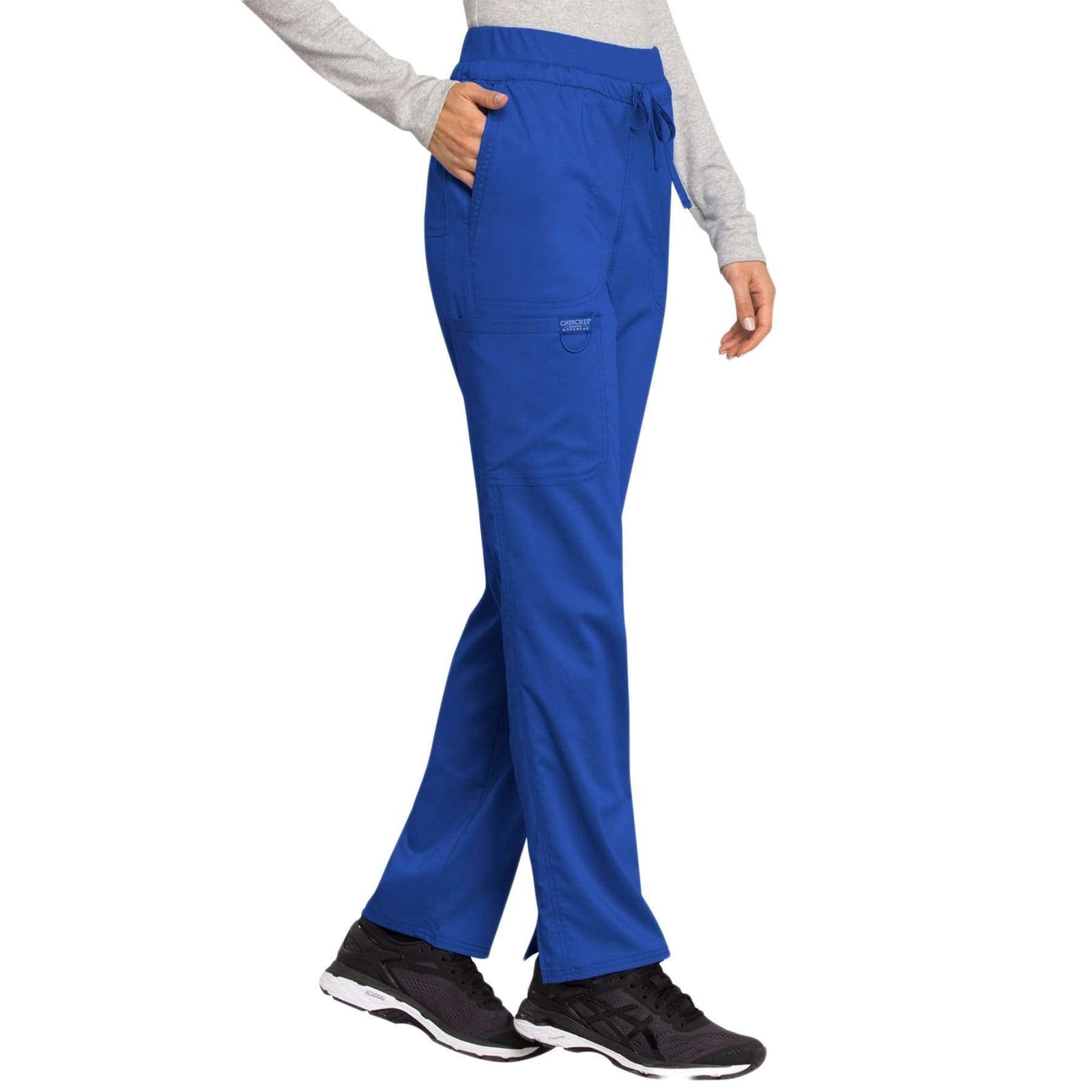 Cherokee Workwear Revolution WW105 Scrubs Pants Women's Mid Rise Tapered Leg Drawstring Royal