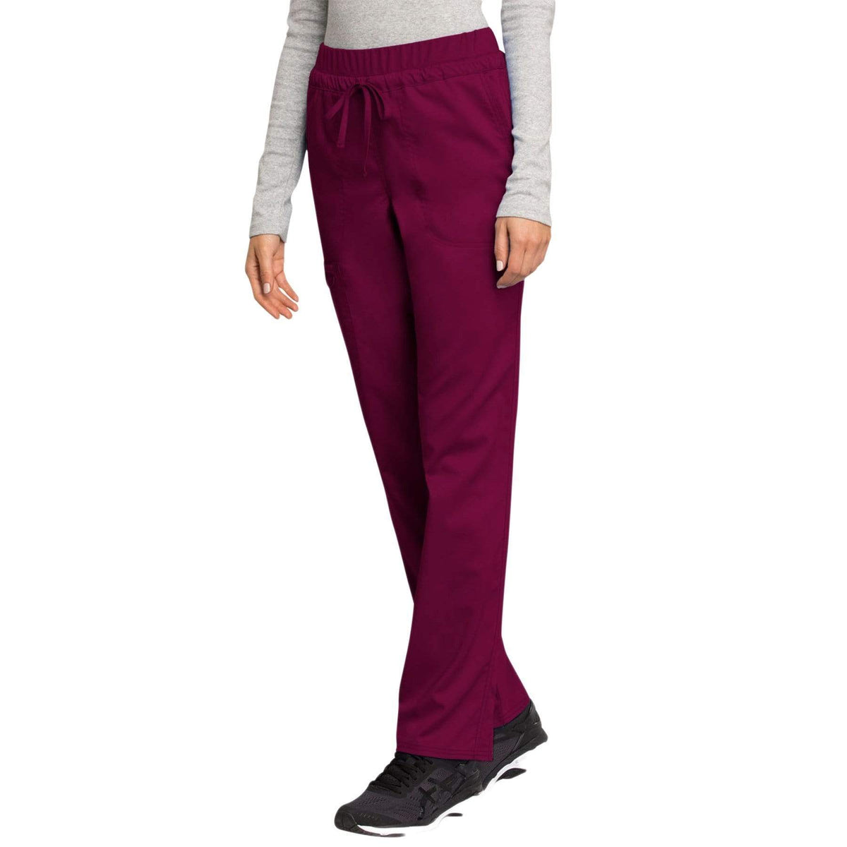 Cherokee Workwear Revolution WW105 Scrubs Pants Women's Mid Rise Tapered Leg Drawstring Wine