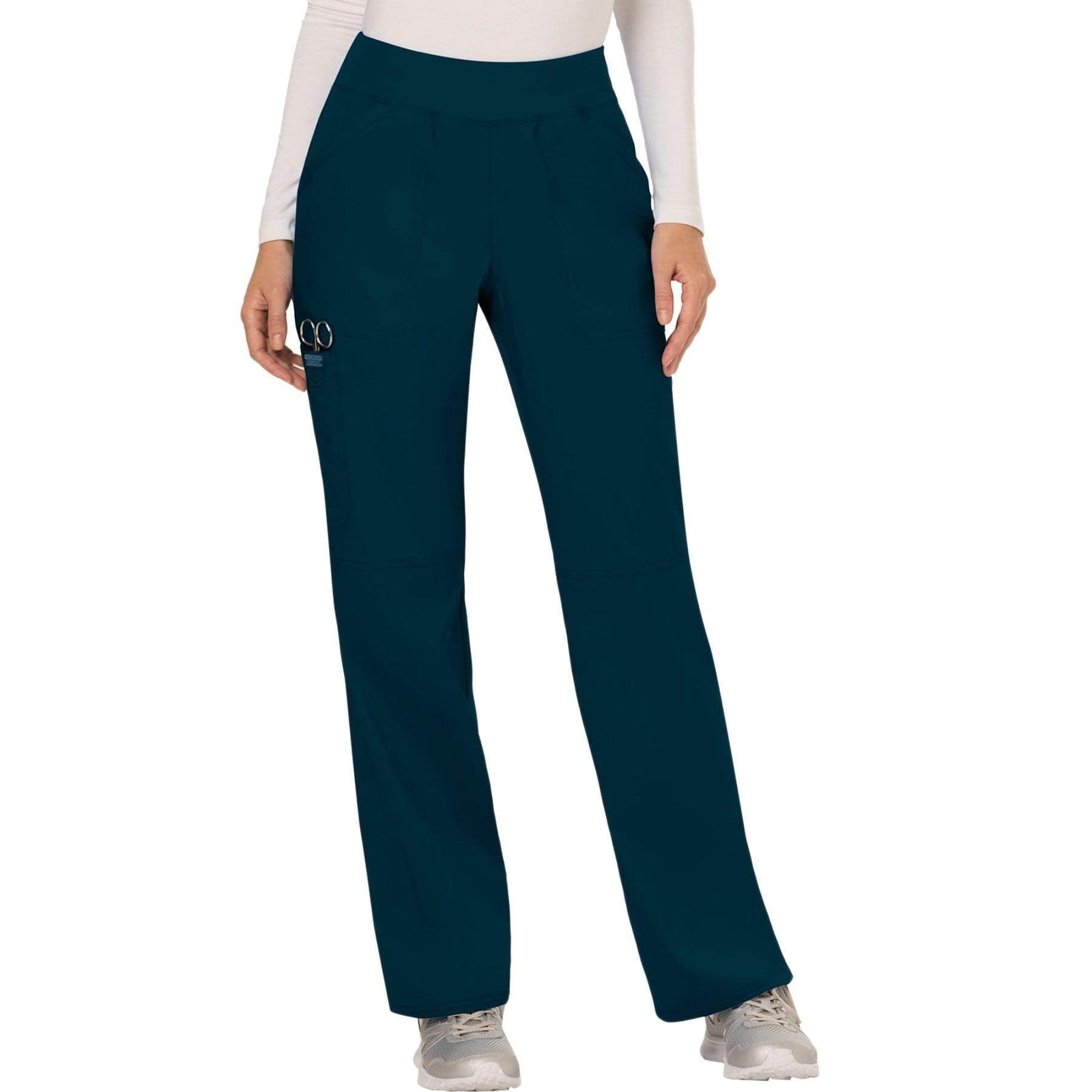 Cherokee Workwear Revolution WW110 Scrubs Pants Women's Mid Rise Straight Leg Pull-on Caribbean Blue