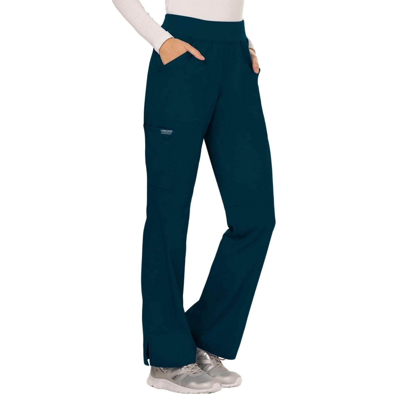Cherokee Workwear Revolution WW110 Scrubs Pants Women's Mid Rise Straight Leg Pull-on Caribbean Blue