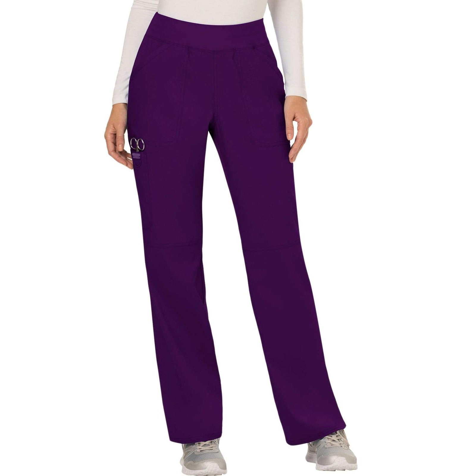 Cherokee Workwear Revolution WW110 Scrubs Pants Women's Mid Rise Straight Leg Pull-on Eggplant