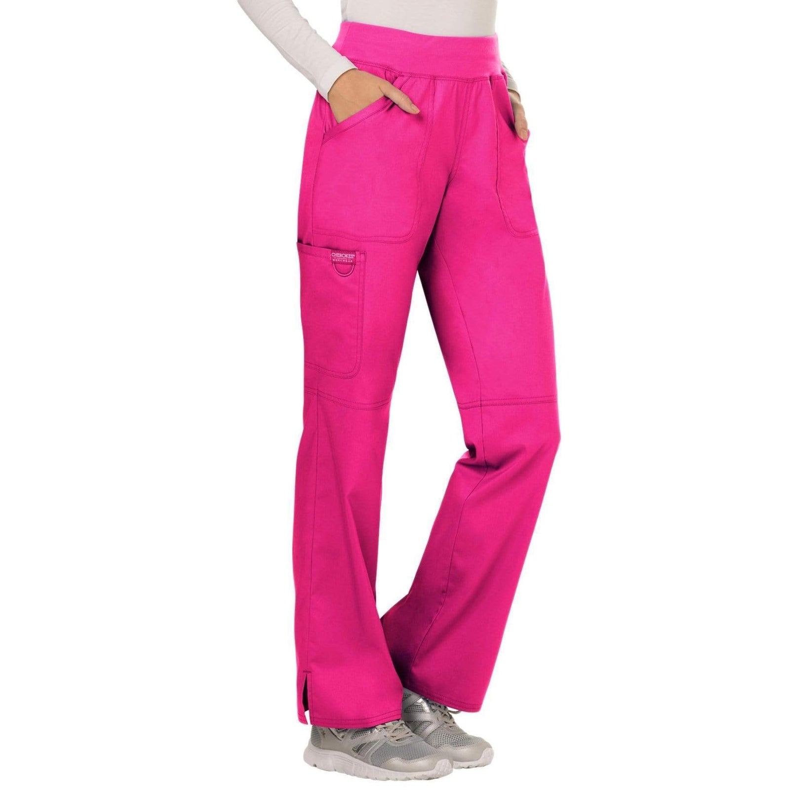 Cherokee Workwear Revolution WW110 Scrubs Pants Women's Mid Rise Straight Leg Pull-on Electric Pink