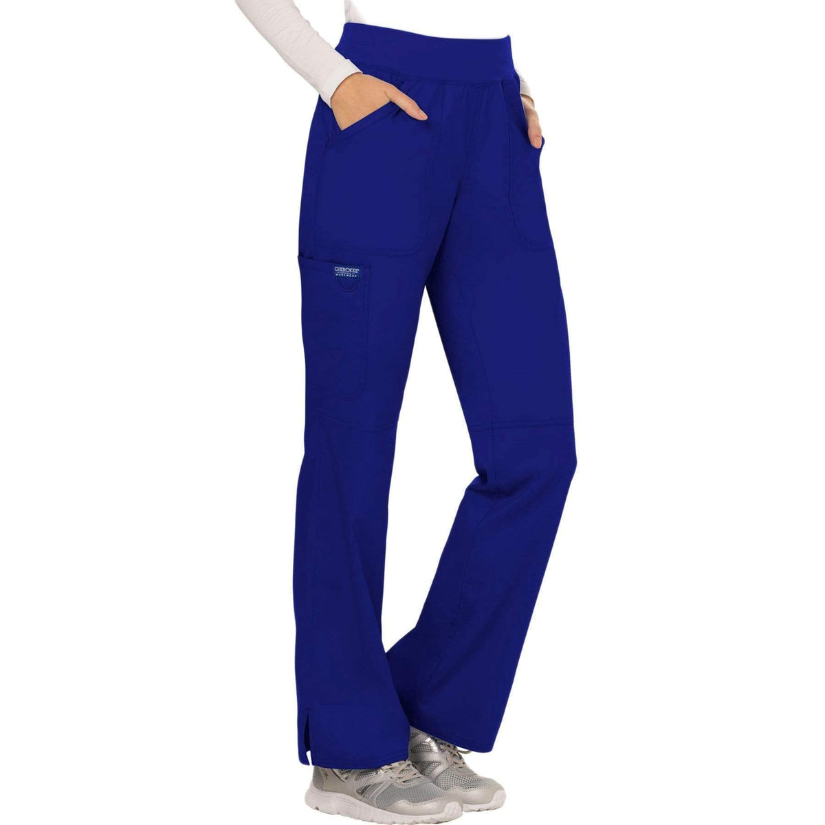 Cherokee Workwear Revolution WW110 Scrubs Pants Women's Mid Rise Straight Leg Pull-on Galaxy Blue