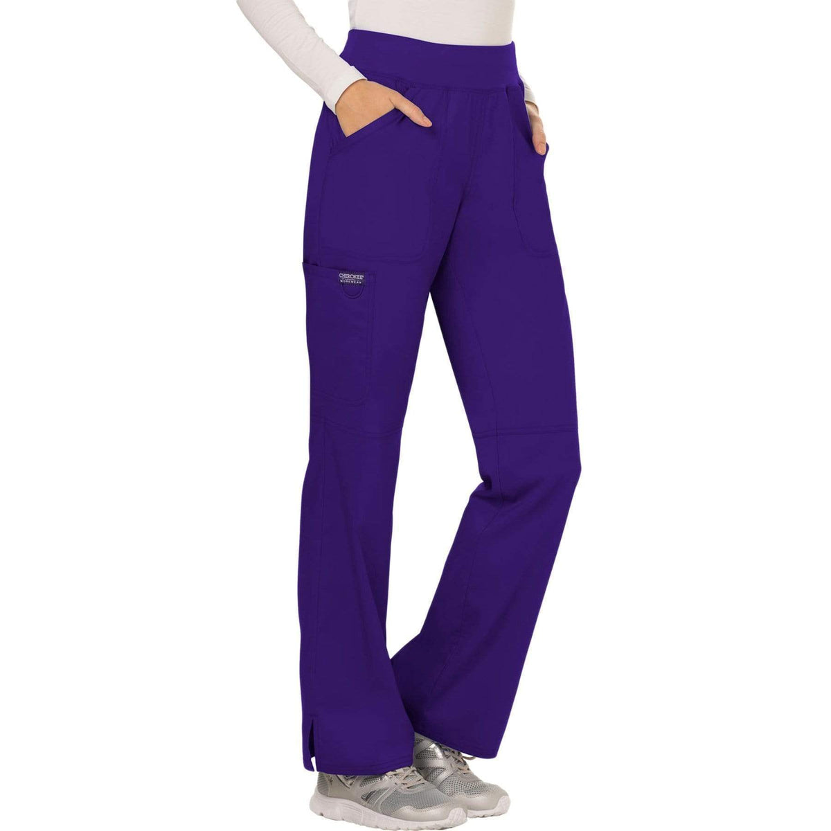 Cherokee Workwear Revolution WW110 Scrubs Pants Women's Mid Rise Straight Leg Pull-on Grape