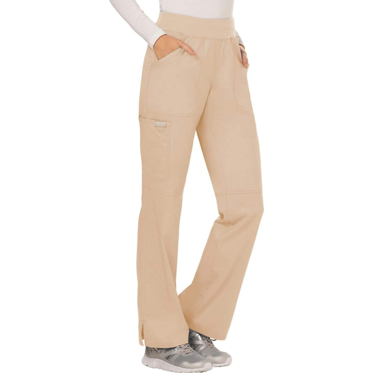 Cherokee Workwear Revolution WW110 Scrubs Pants Women's Mid Rise Straight Leg Pull-on Khaki