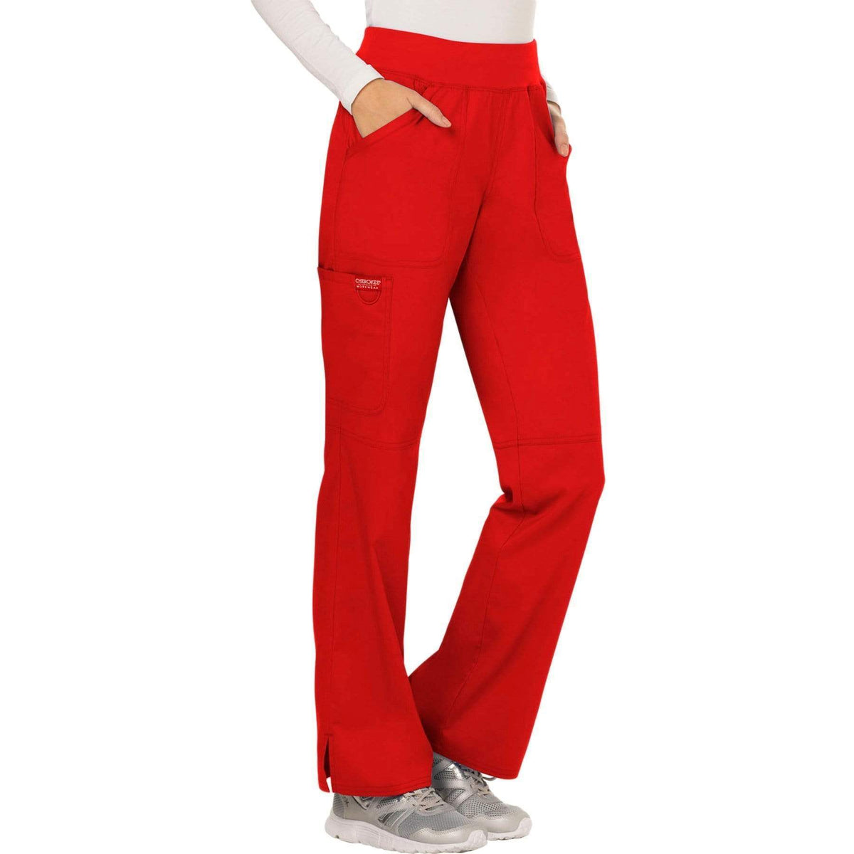 Cherokee Workwear Revolution WW110 Scrubs Pants Women's Mid Rise Straight Leg Pull-on Red