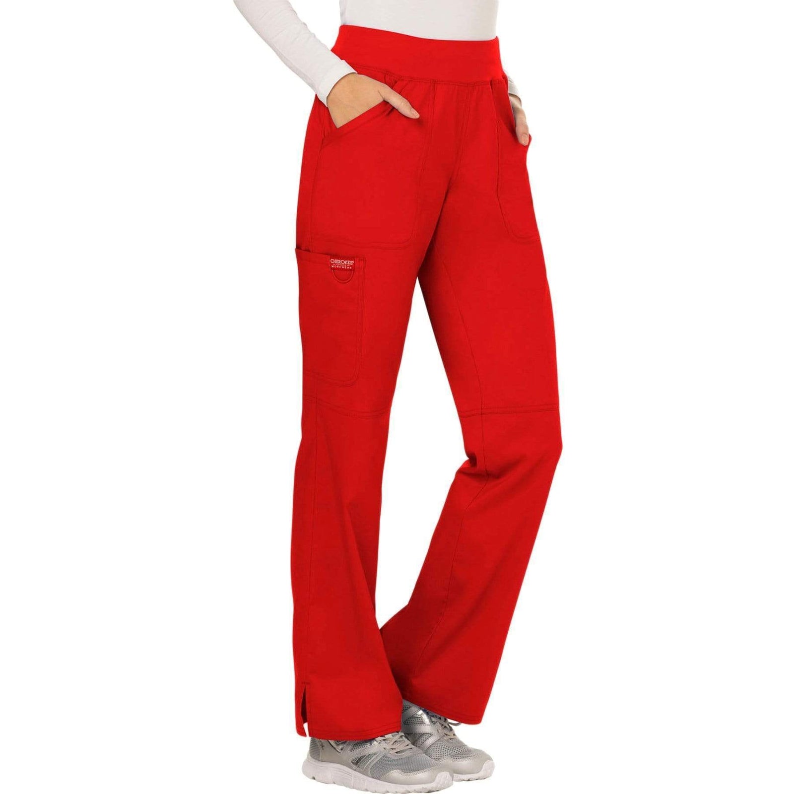 Cherokee Workwear Revolution WW110 Scrubs Pants Women's Mid Rise Straight Leg Pull-on Red