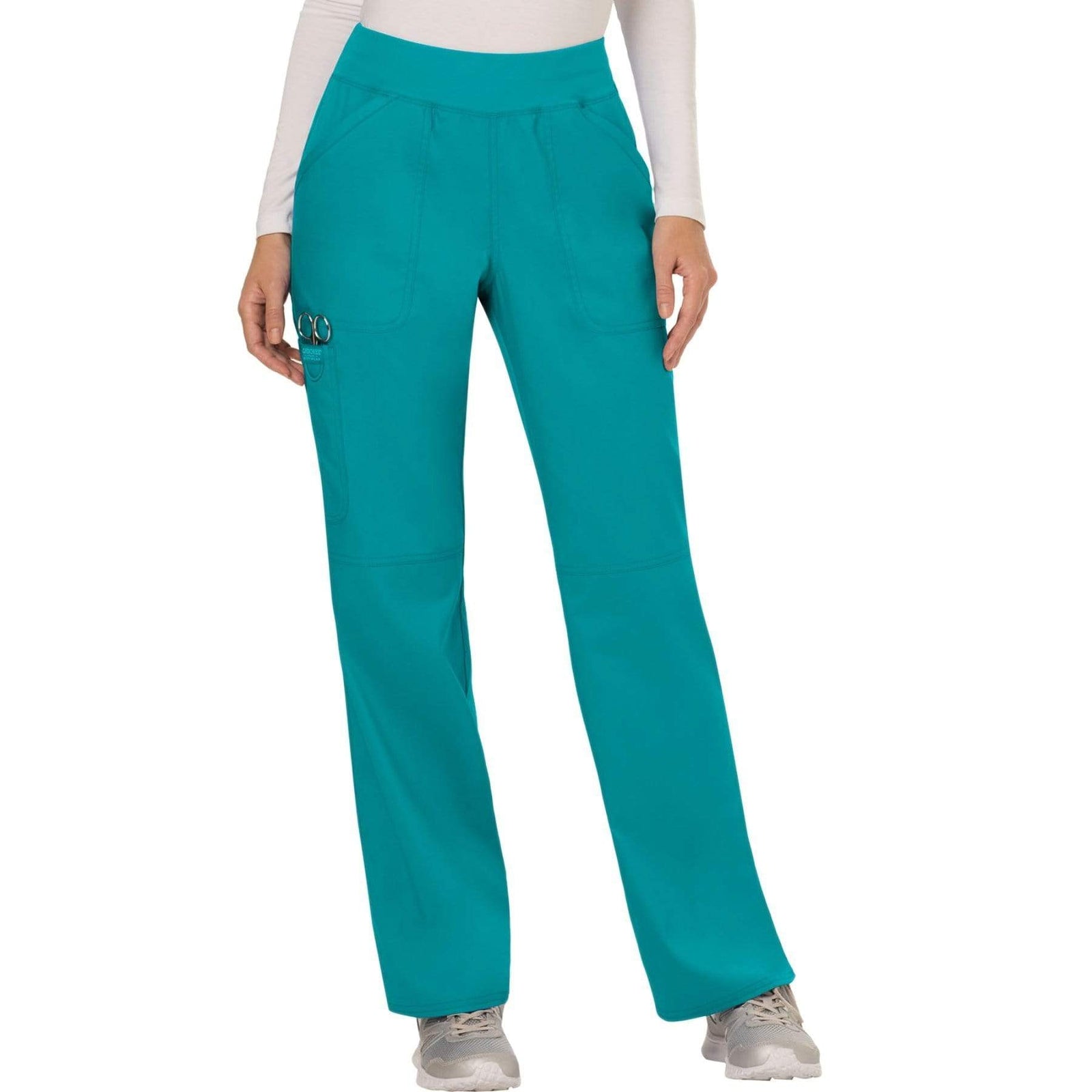 Cherokee Workwear Revolution WW110 Scrubs Pants Women's Mid Rise Straight Leg Pull-on Teal Blue
