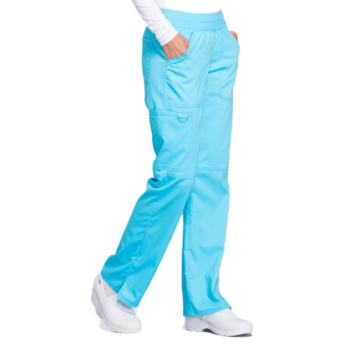 Cherokee Workwear Revolution WW110 Scrubs Pants Women's Mid Rise Straight Leg Pull-on Turquoise