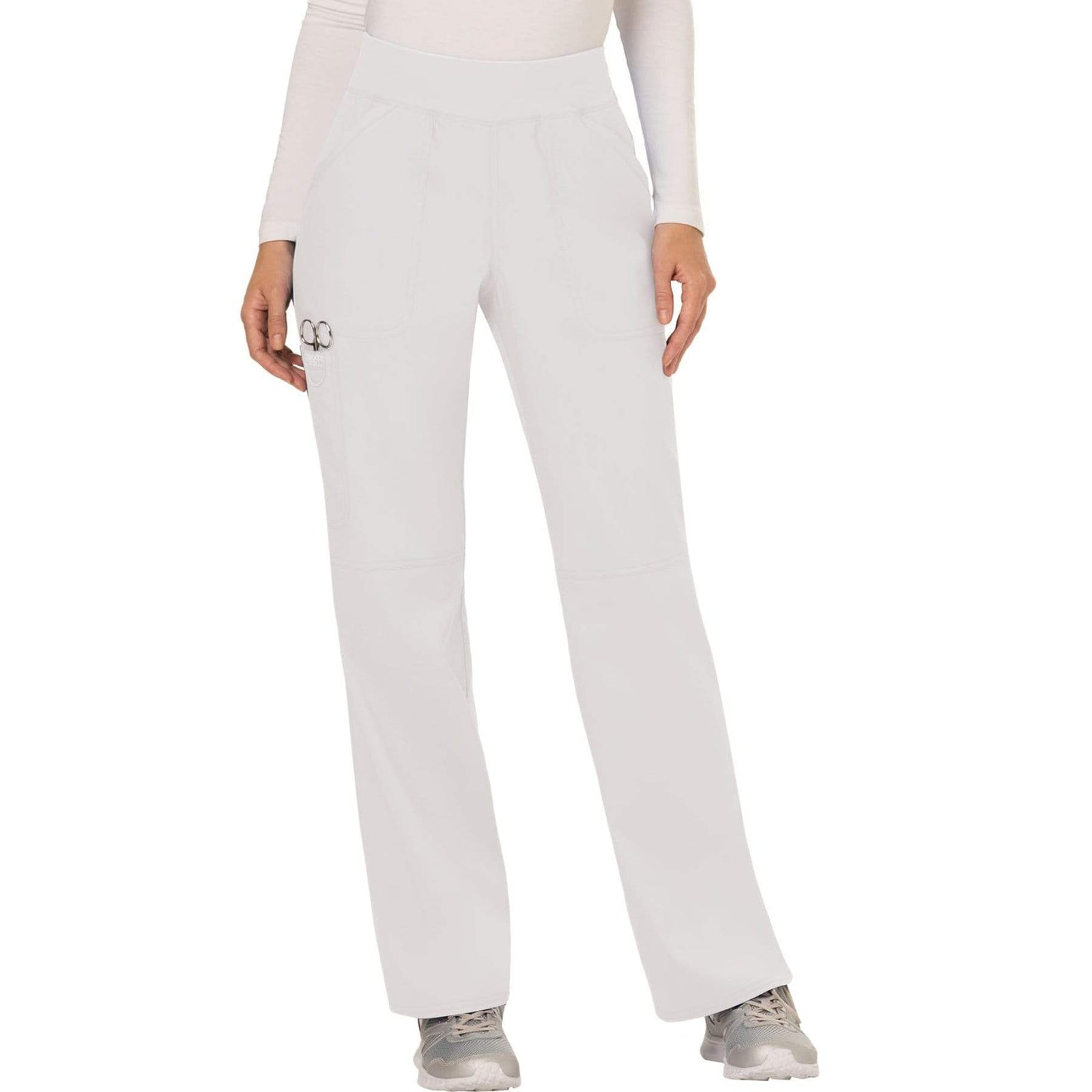 Cherokee Workwear Revolution WW110 Scrubs Pants Women's Mid Rise Straight Leg Pull-on White
