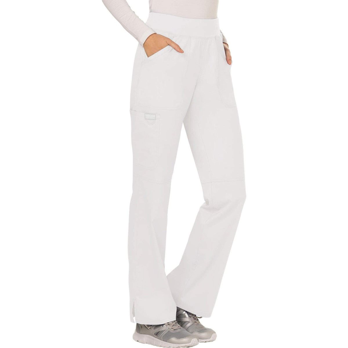Cherokee Workwear Revolution WW110 Scrubs Pants Women's Mid Rise Straight Leg Pull-on White
