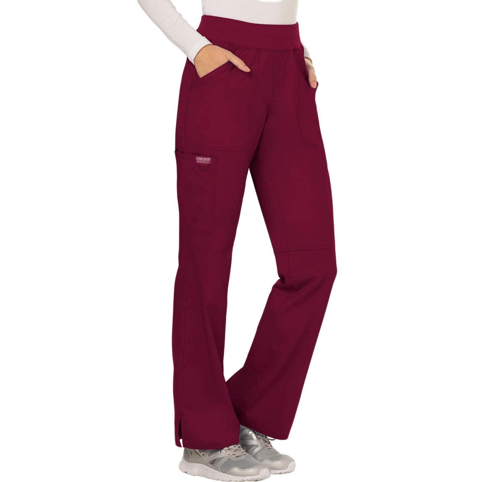 Cherokee Workwear Revolution WW110 Scrubs Pants Women's Mid Rise Straight Leg Pull-on Wine
