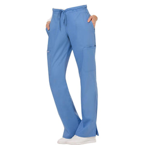 Cherokee Workwear Revolution WW120 Scrubs Pants Women's Mid Rise Flare Drawstring Ceil Blue