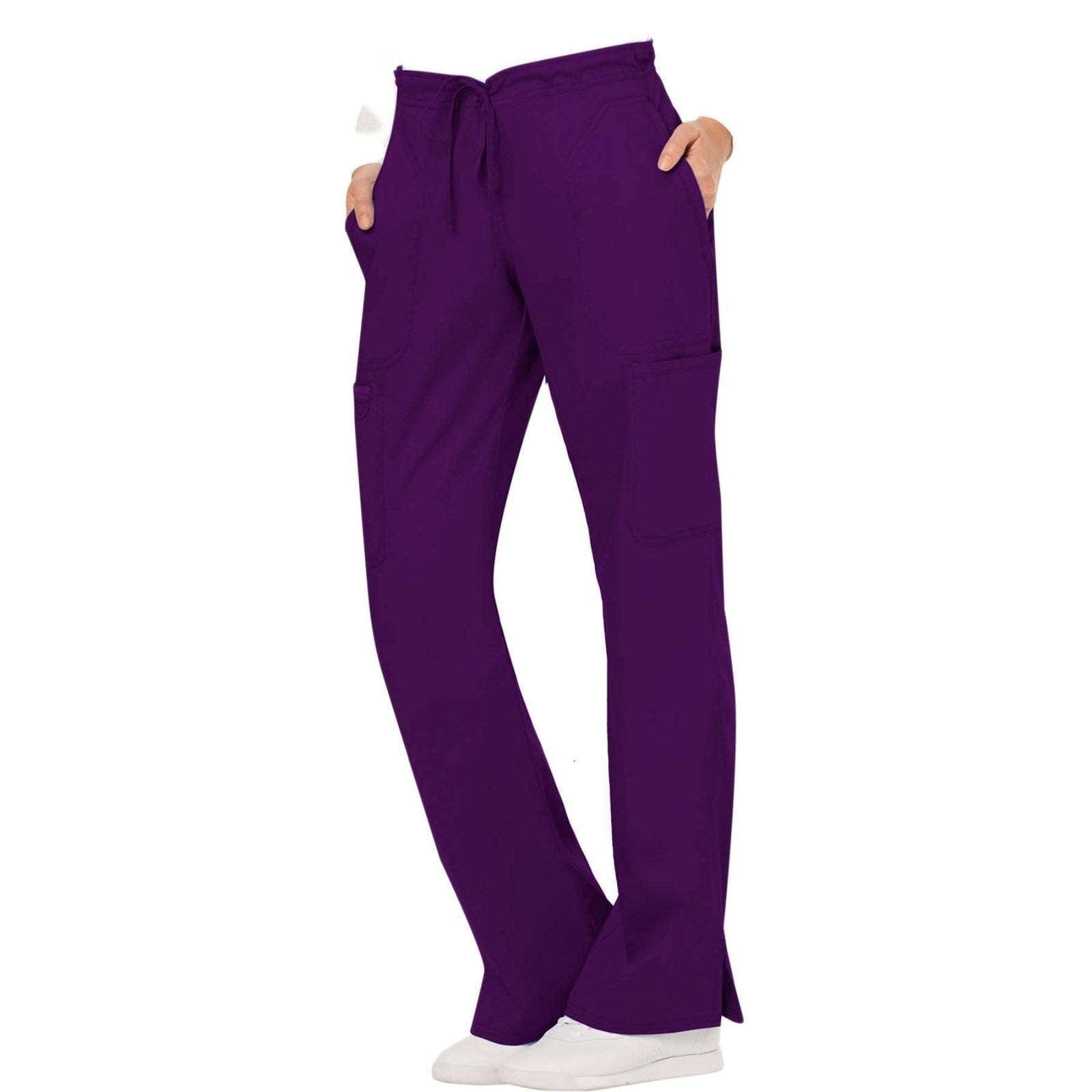 Cherokee Workwear Revolution WW120 Scrubs Pants Women's Mid Rise Flare Drawstring Eggplant