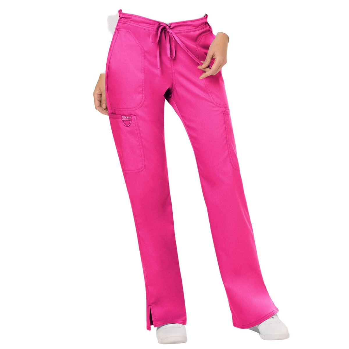 Cherokee Workwear Revolution WW120 Scrubs Pants Women&#39;s Mid Rise Flare Drawstring Electric Pink
