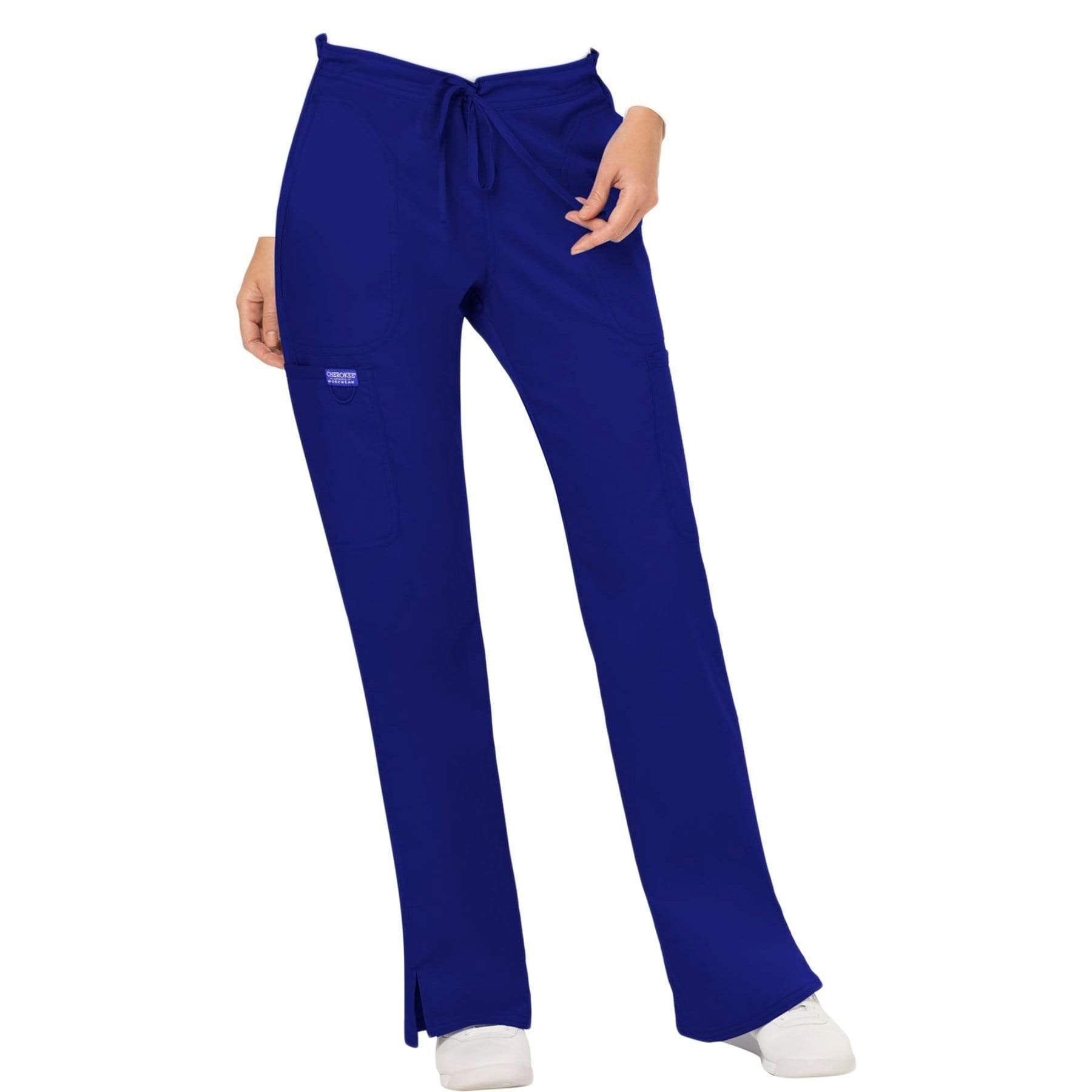 Cherokee Workwear Revolution WW120 Scrubs Pants Women's Mid Rise Flare Drawstring Galaxy Blue