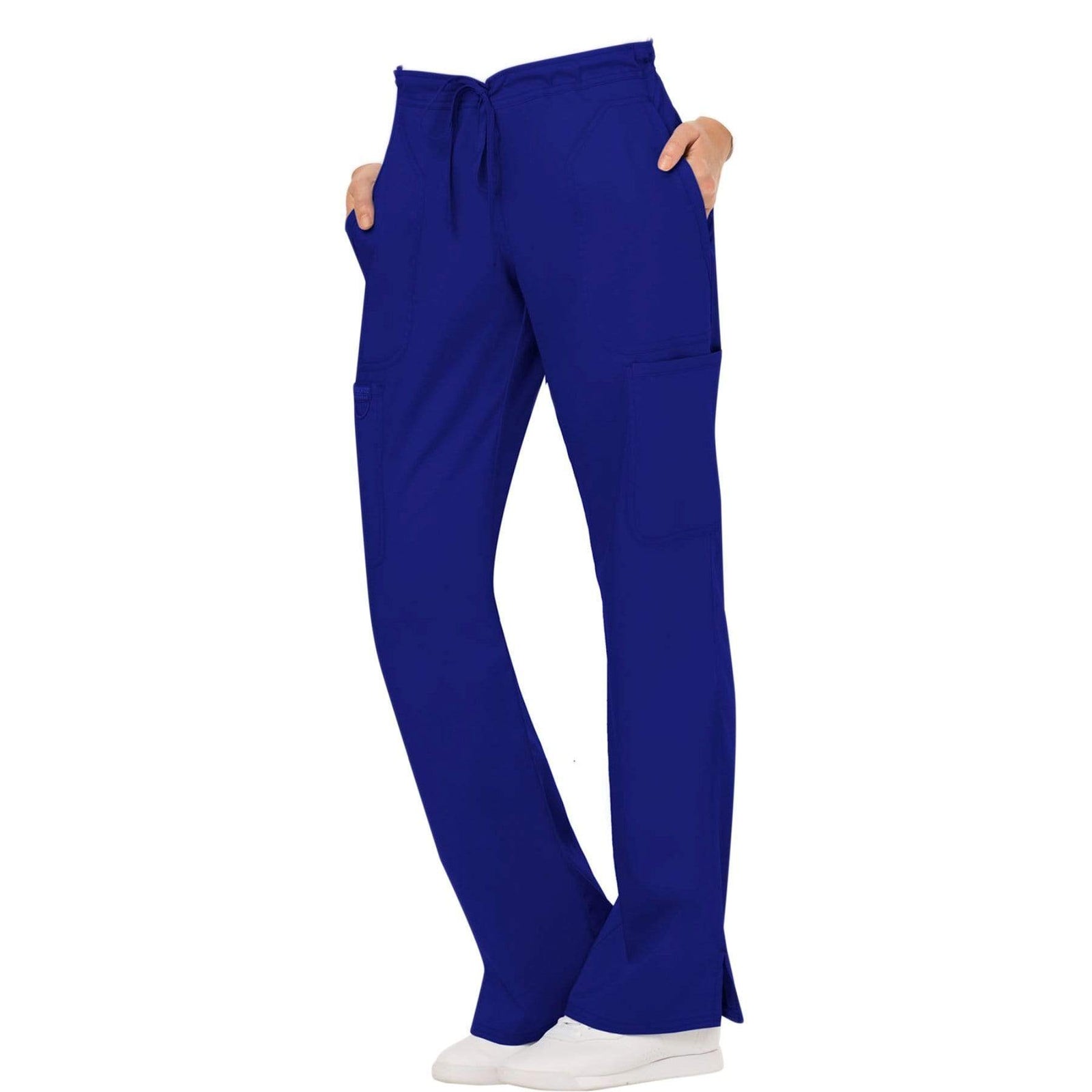 Cherokee Workwear Revolution WW120 Scrubs Pants Women's Mid Rise Flare Drawstring Galaxy Blue