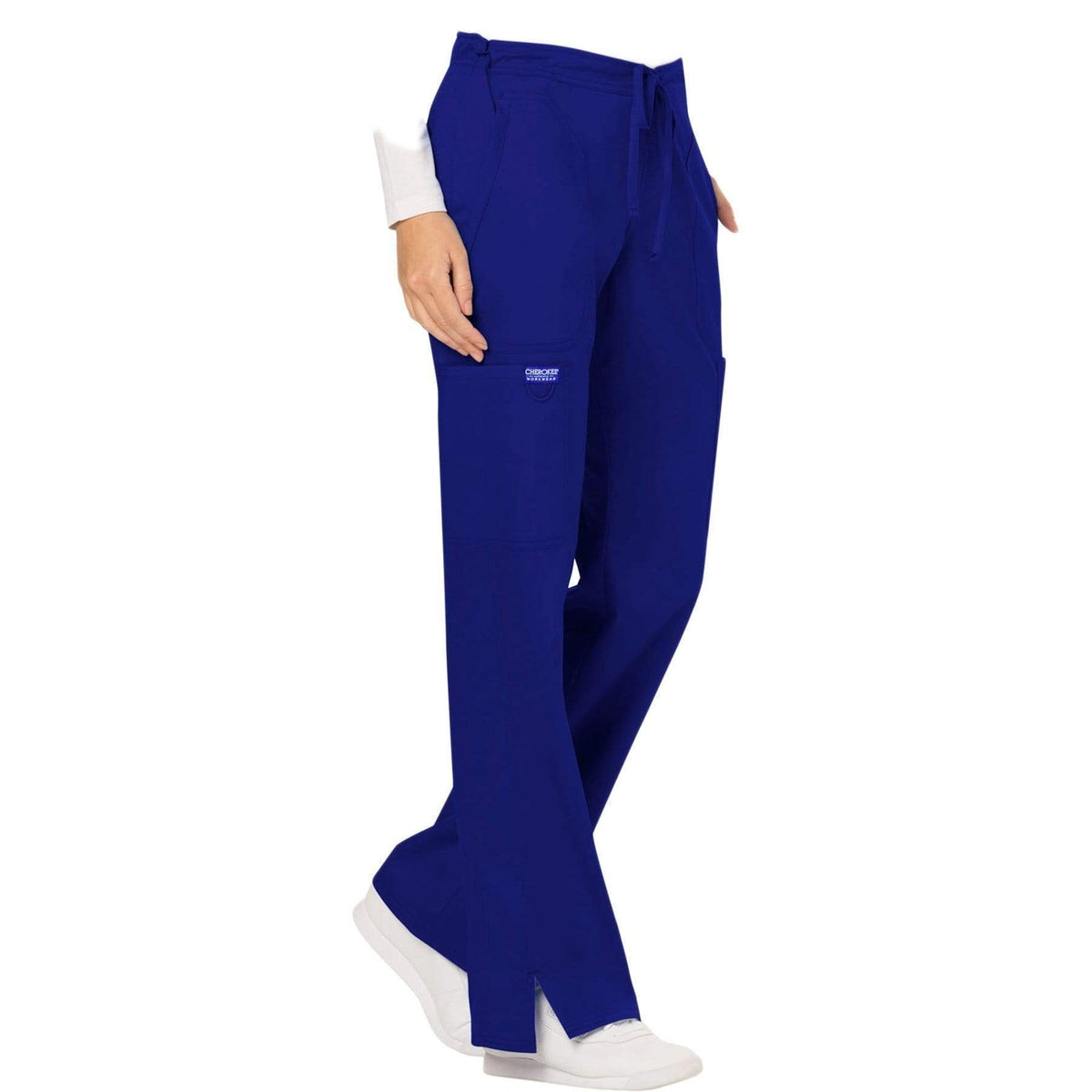 Cherokee Workwear Revolution WW120 Scrubs Pants Women's Mid Rise Flare Drawstring Galaxy Blue