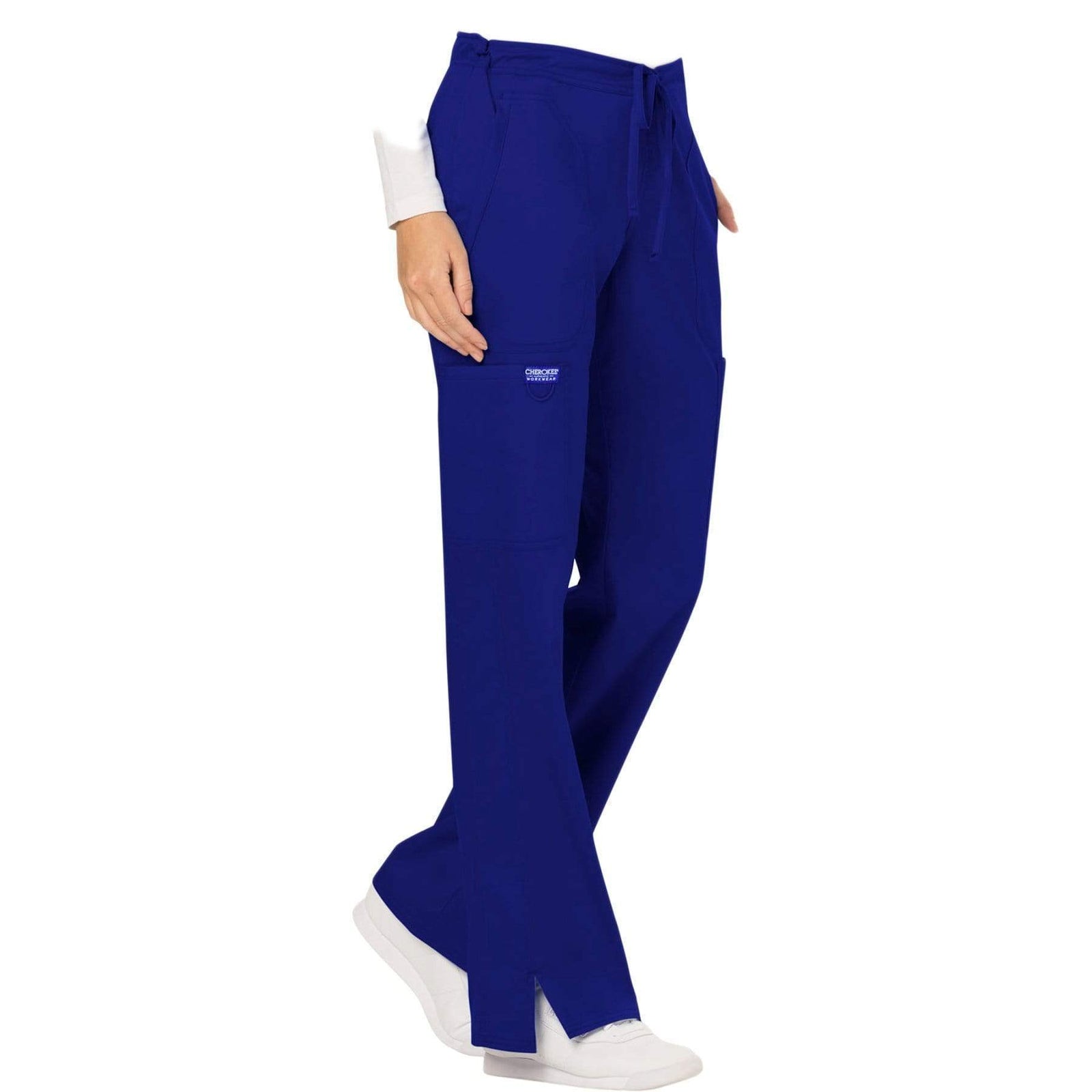 Cherokee Workwear Revolution WW120 Scrubs Pants Women's Mid Rise Flare Drawstring Galaxy Blue