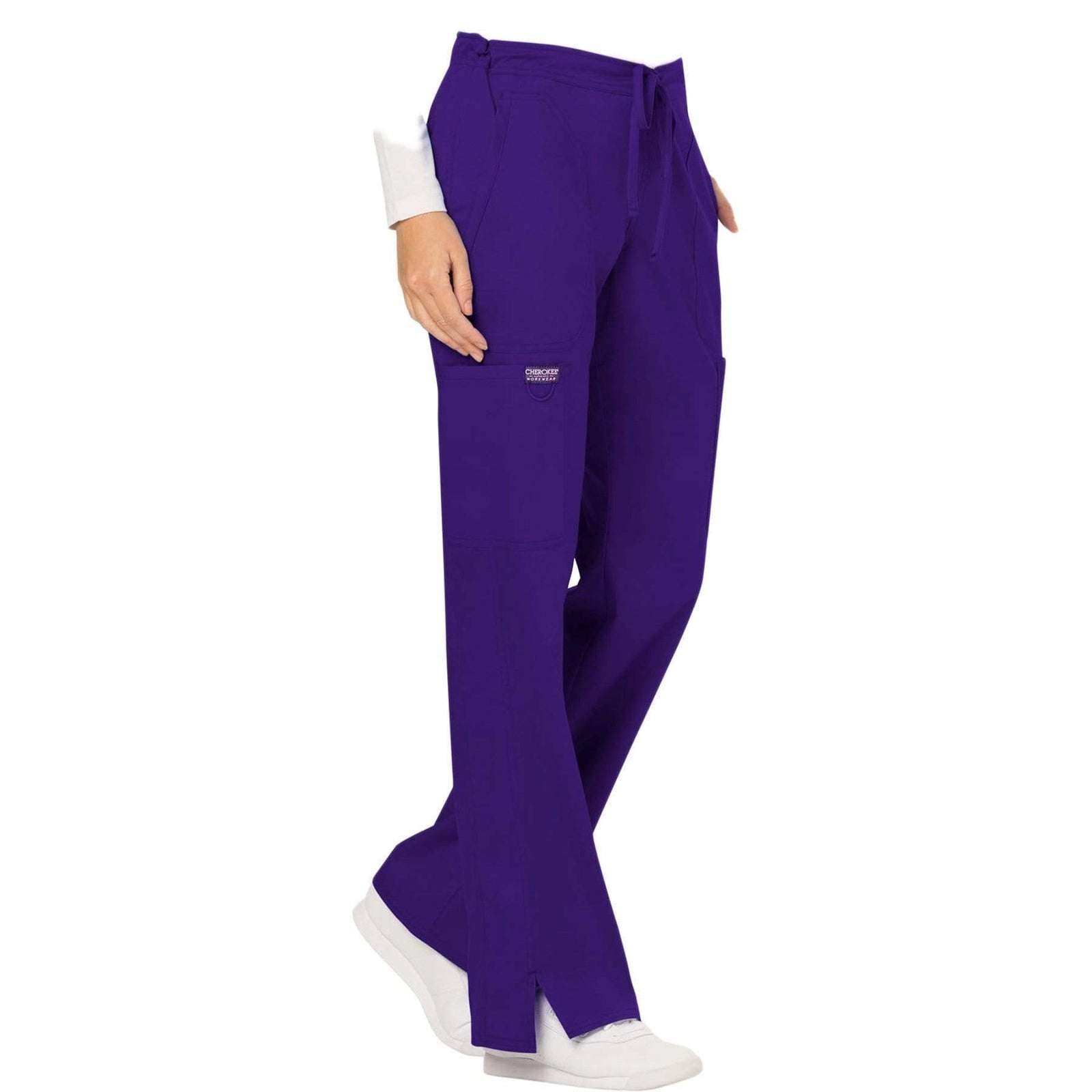 Cherokee Workwear Revolution WW120 Scrubs Pants Women's Mid Rise Flare Drawstring Grape