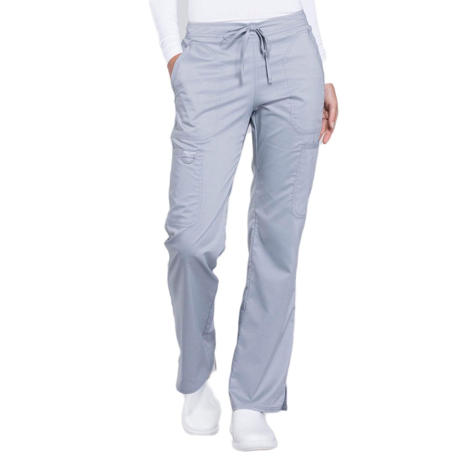 Cherokee Workwear Revolution WW120 Scrubs Pants Women's Mid Rise Flare Drawstring Grey