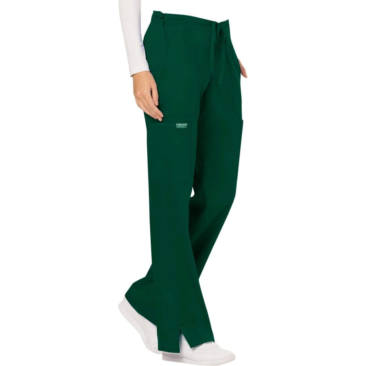 Cherokee Workwear Revolution WW120 Scrubs Pants Women's Mid Rise Flare Drawstring Hunter Green