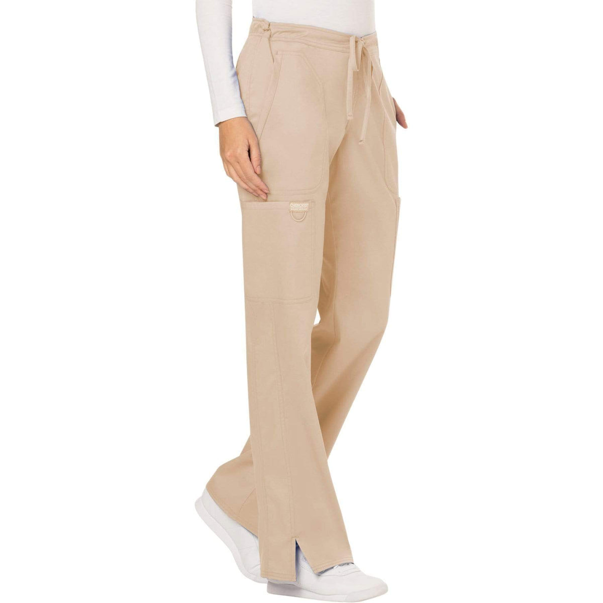 Cherokee Workwear Revolution WW120 Scrubs Pants Women's Mid Rise Flare Drawstring Khaki