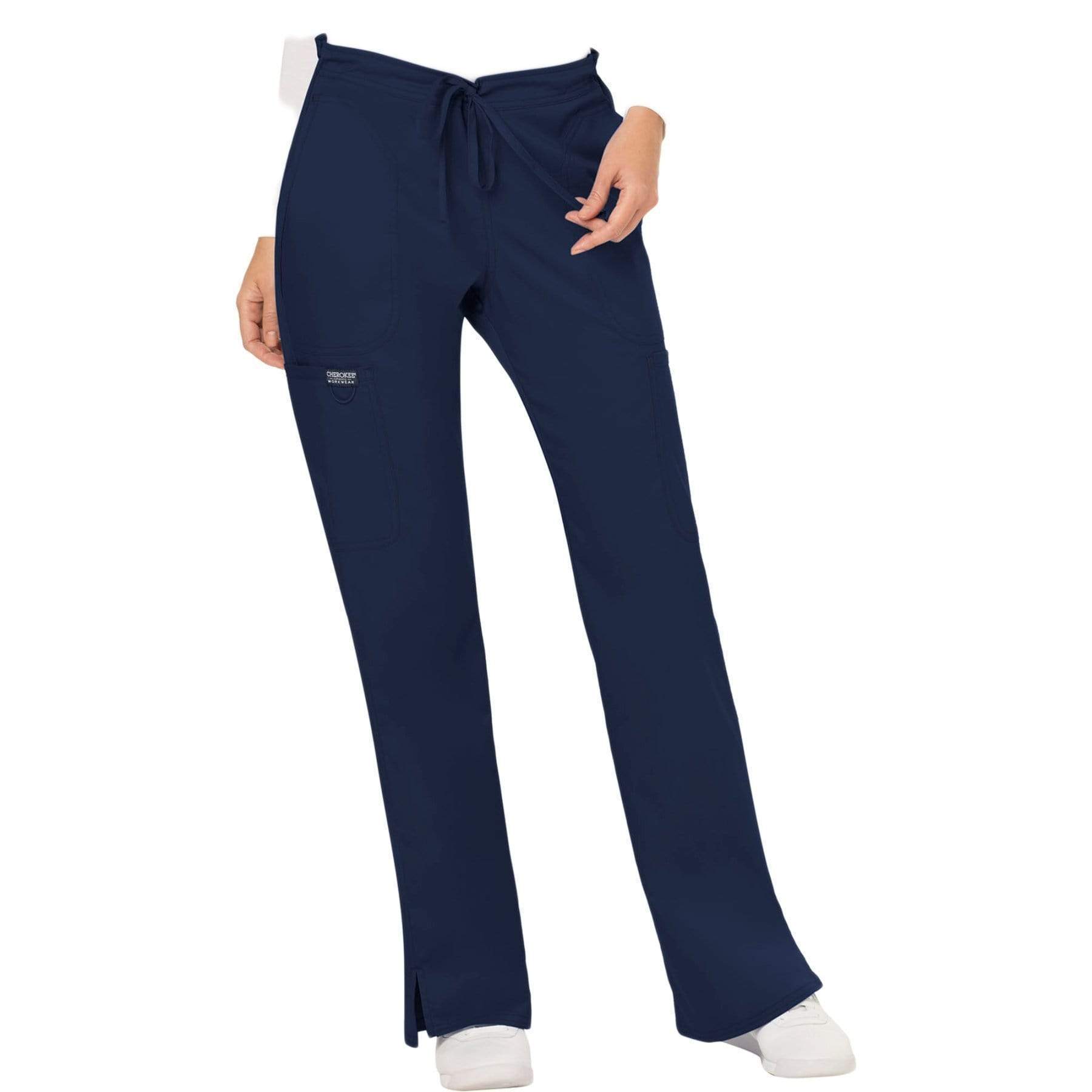 Cherokee Scrubs Pants 2XL / Regular Length Cherokee Workwear Revolution WW120 Scrubs Pants Women's Mid Rise Flare Drawstring Navy