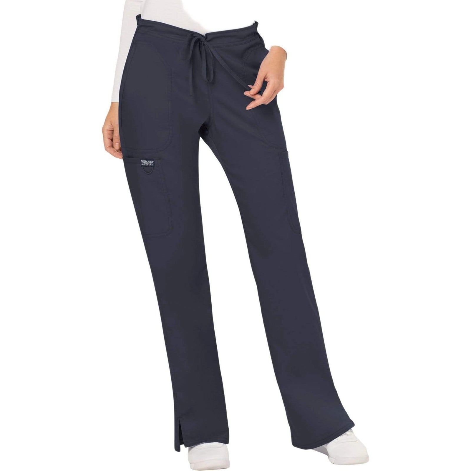 Cherokee Workwear Revolution WW120 Scrubs Pants Women's Mid Rise Flare Drawstring Pewter