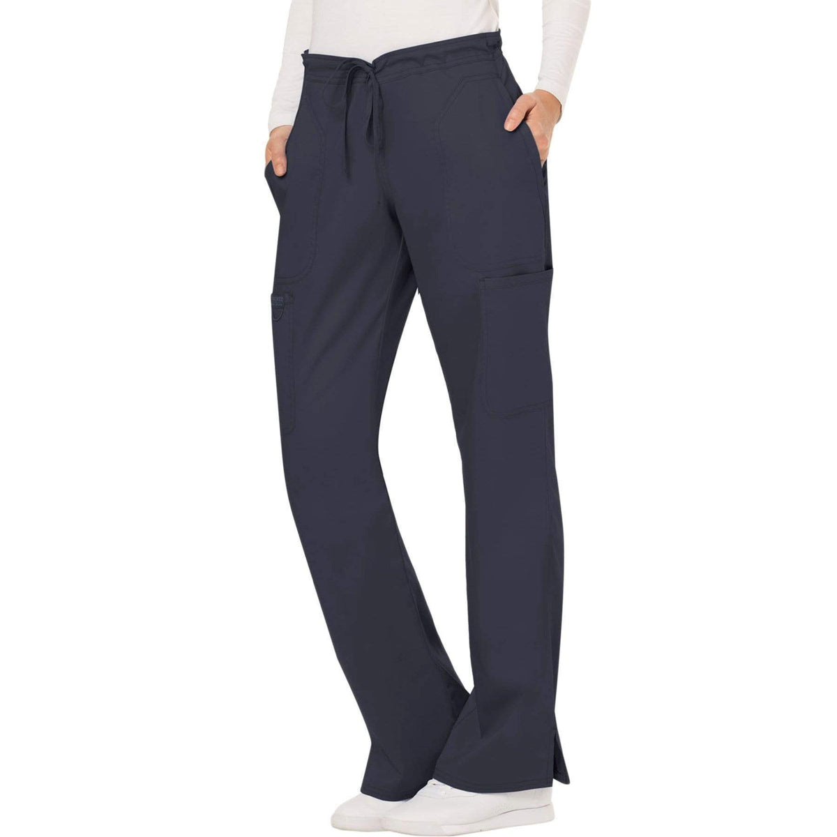 Cherokee Workwear Revolution WW120 Scrubs Pants Women's Mid Rise Flare Drawstring Pewter