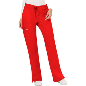 Cherokee Workwear Revolution WW120 Scrubs Pants Women's Mid Rise Flare Drawstring Red
