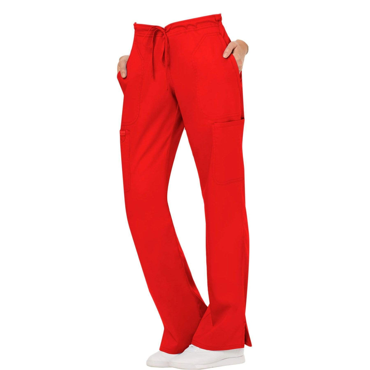 Cherokee Workwear Revolution WW120 Scrubs Pants Women's Mid Rise Flare Drawstring Red