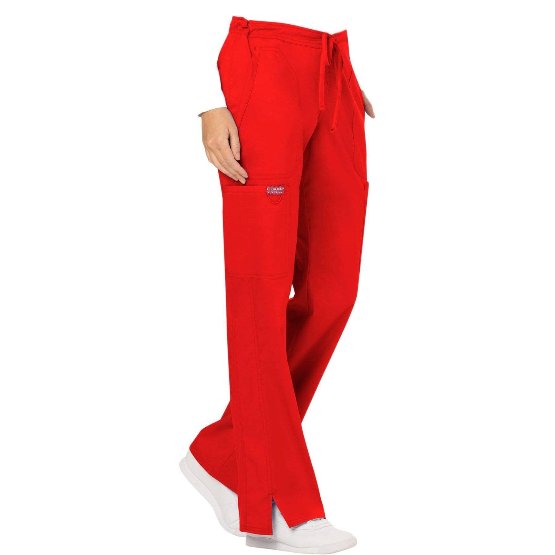 Cherokee Workwear Revolution WW120 Scrubs Pants Women's Mid Rise Flare Drawstring Red