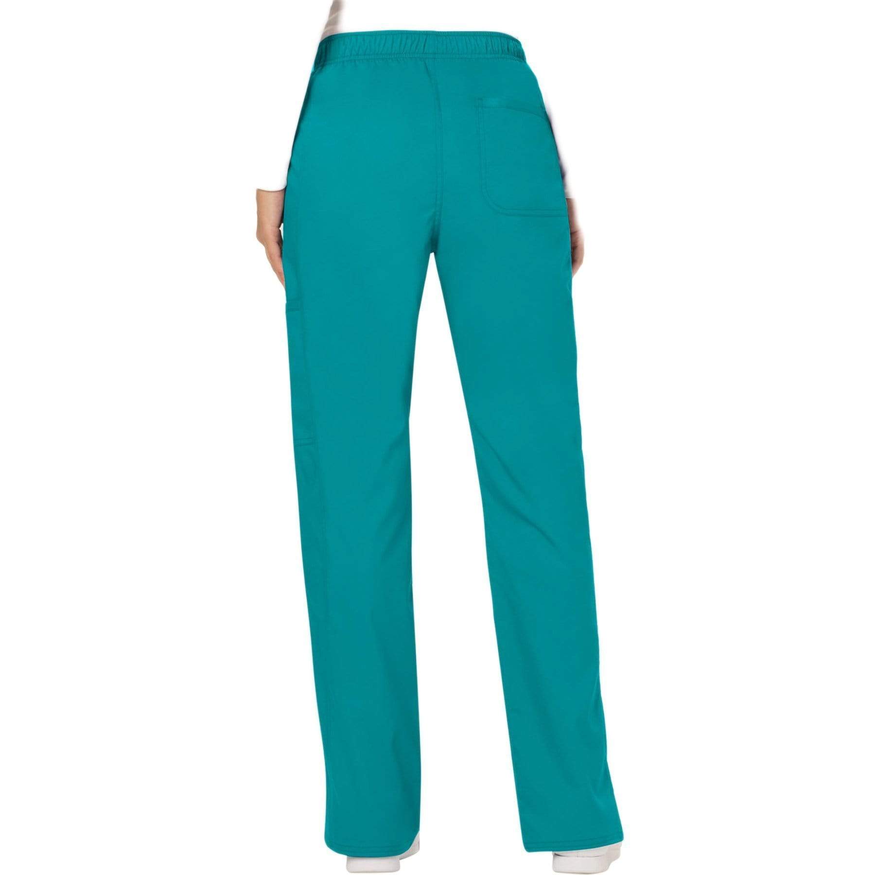 Cherokee Scrubs Pants Cherokee Workwear Revolution WW120 Scrubs Pants Women's Mid Rise Flare Drawstring Teal Blue