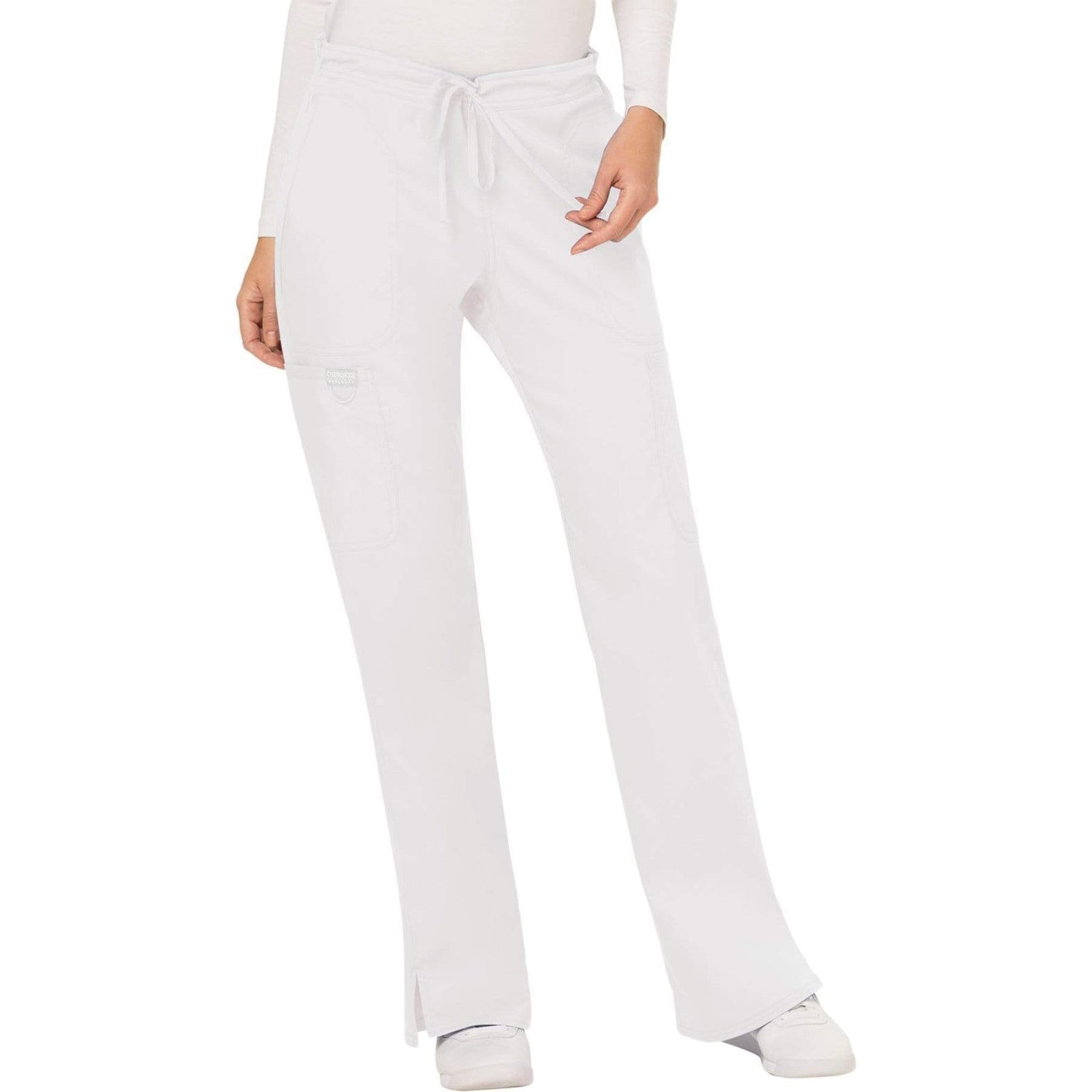 Cherokee Workwear Revolution WW120 Scrubs Pants Women's Mid Rise Flare Drawstring White