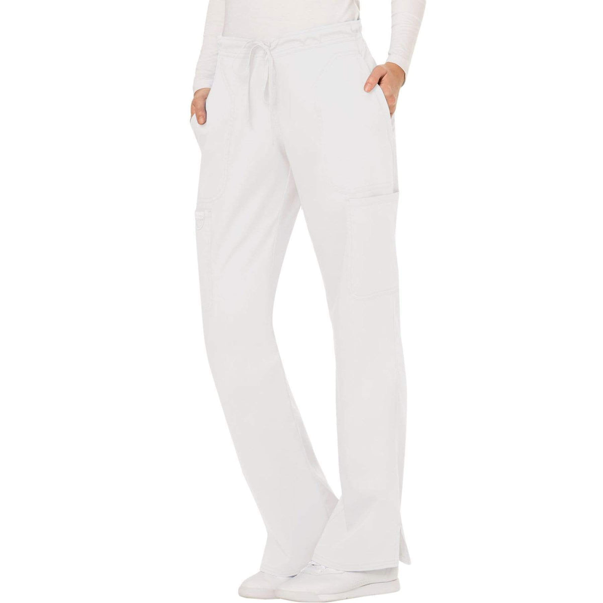 Cherokee Workwear Revolution WW120 Scrubs Pants Women's Mid Rise Flare Drawstring White