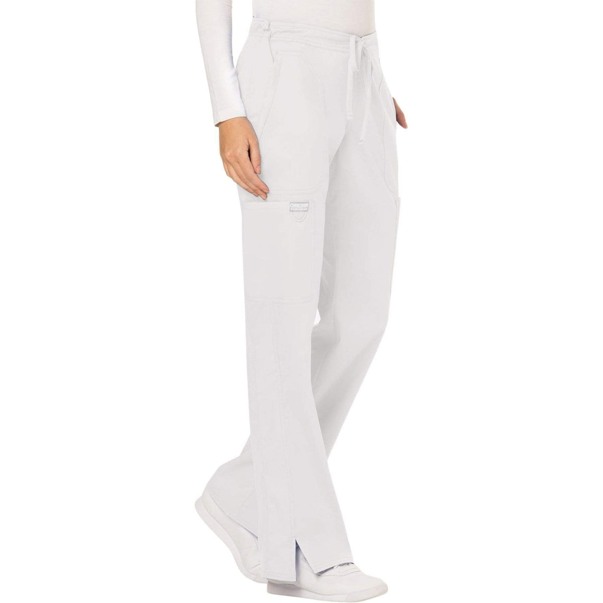 Cherokee Workwear Revolution WW120 Scrubs Pants Women's Mid Rise Flare Drawstring White