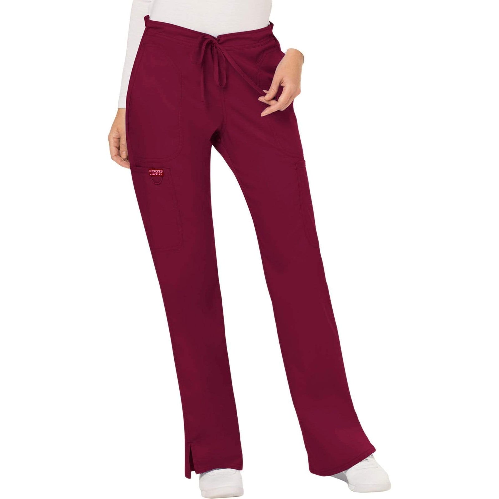 Cherokee Workwear Revolution WW120 Scrubs Pants Women's Mid Rise Flare Drawstring Wine