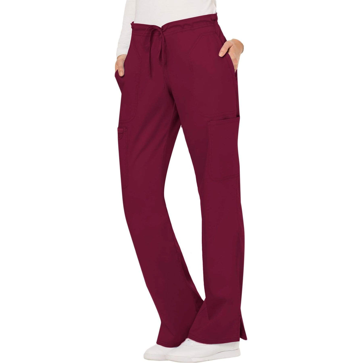 Cherokee Workwear Revolution WW120 Scrubs Pants Women's Mid Rise Flare Drawstring Wine