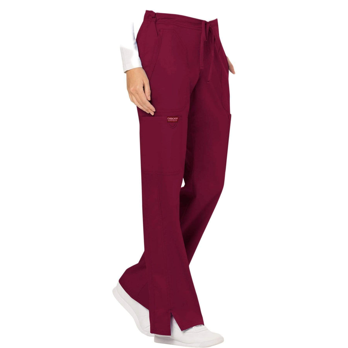 Cherokee Workwear Revolution WW120 Scrubs Pants Women's Mid Rise Flare Drawstring Wine