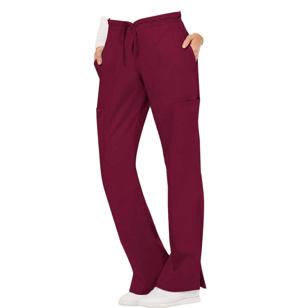 Cherokee Workwear Revolution WW120 Scrubs Pants Women's Mid Rise Flare Drawstring Wine