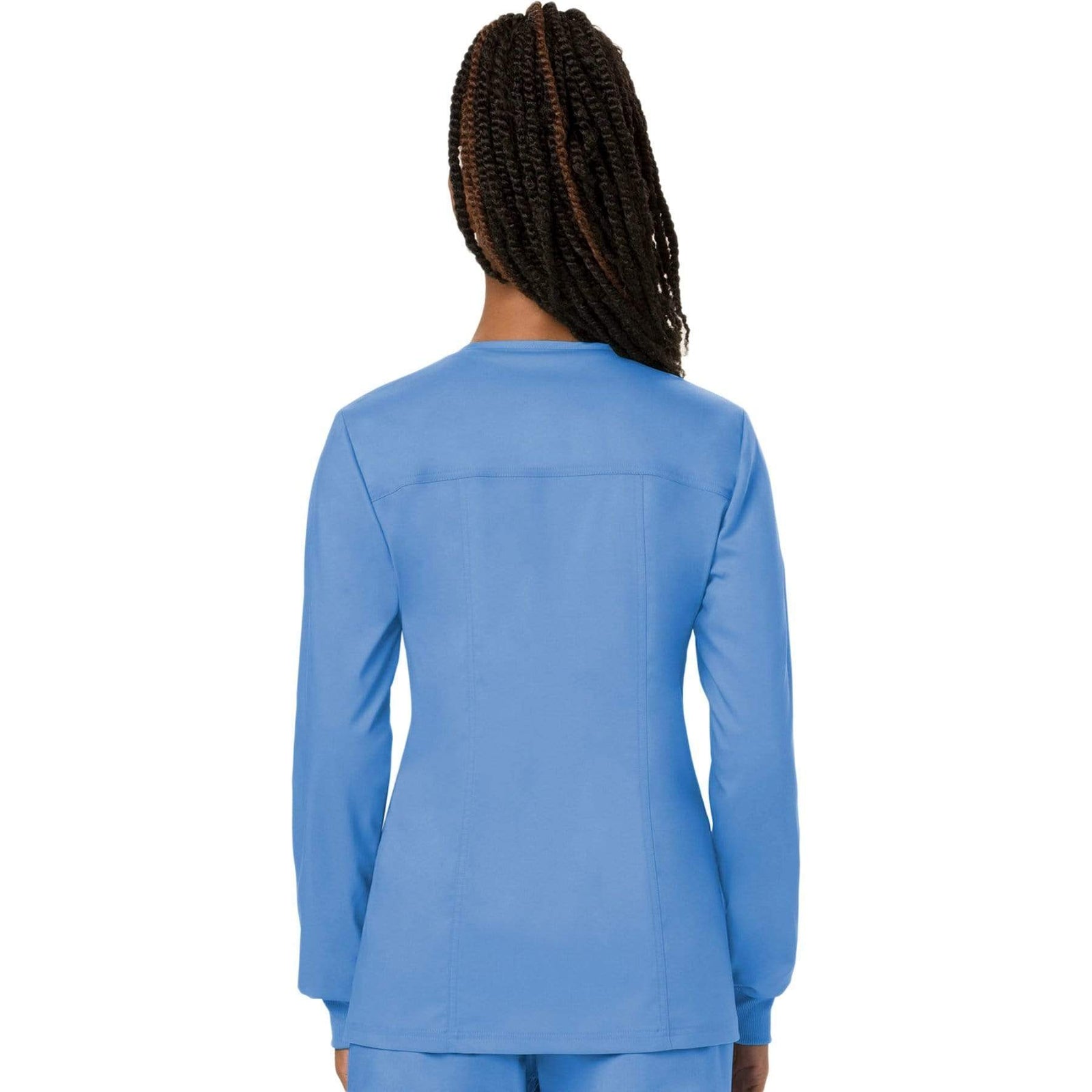 Cherokee Workwear Revolution WW310 Scrubs Jacket Women's Snap Front Warm-up Ceil Blue