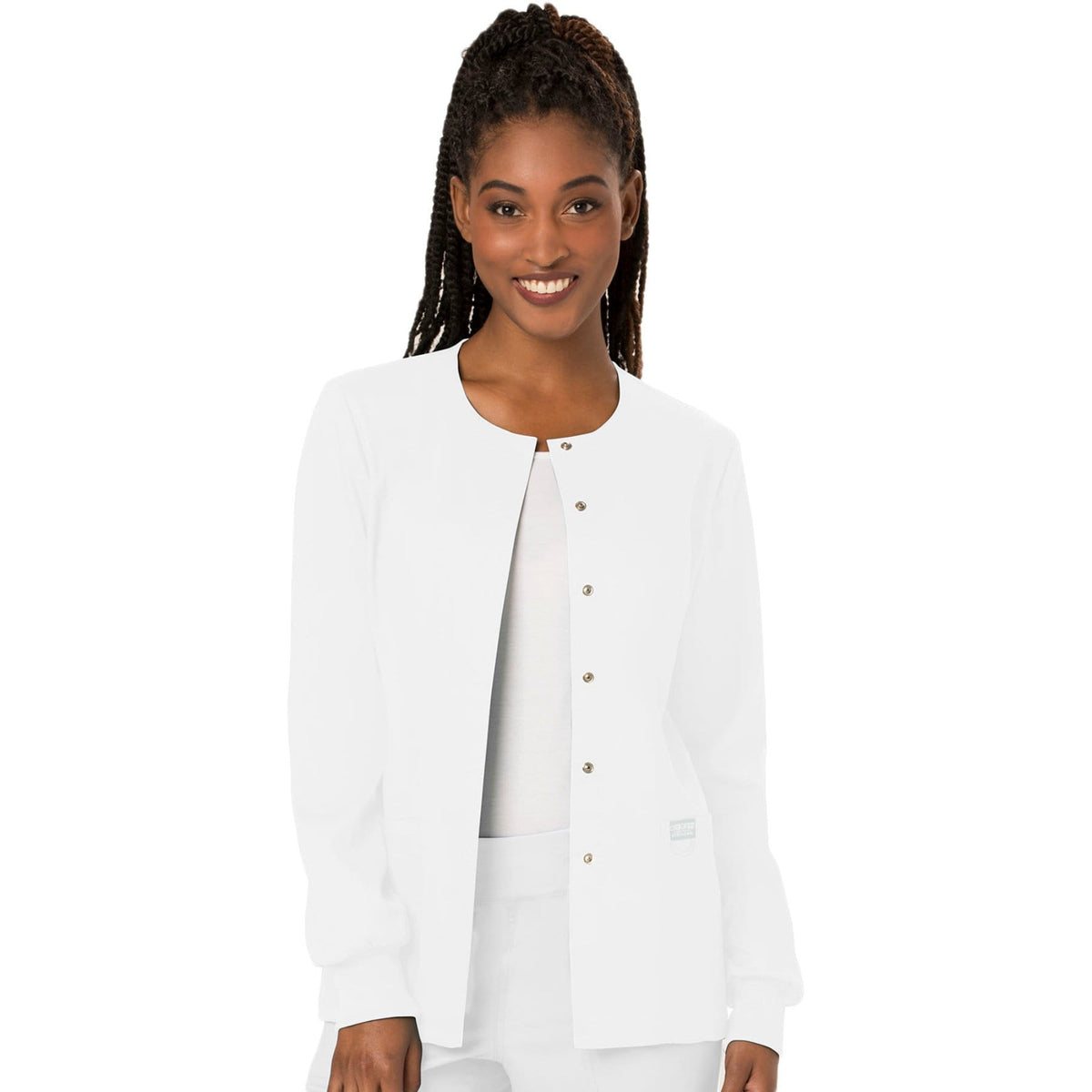 Cherokee Workwear Revolution WW310 Scrubs Jacket Women&#39;s Snap Front Warm-up White