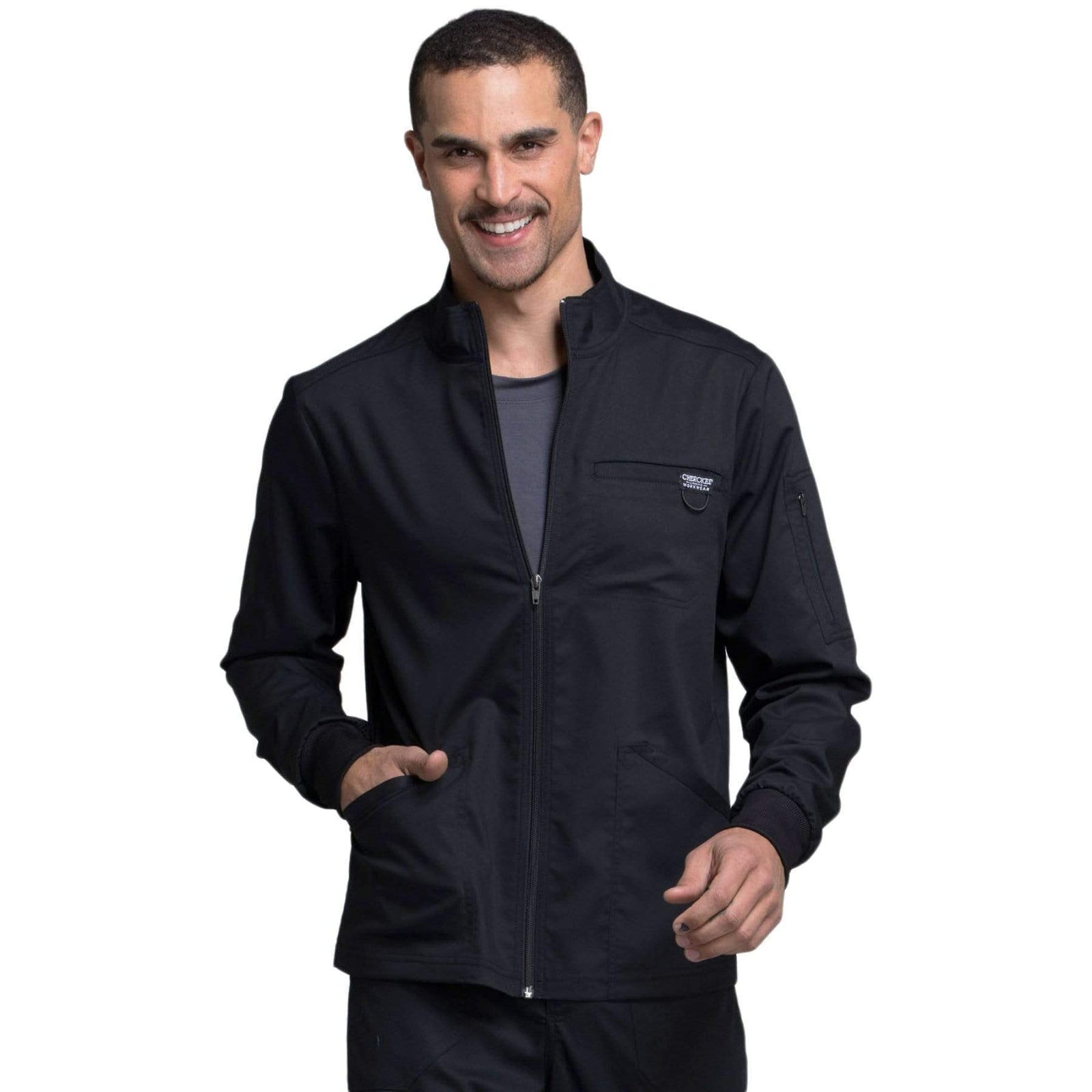 Cherokee Workwear Revolution WW320 Scrubs Jacket Men's Zip Front Black