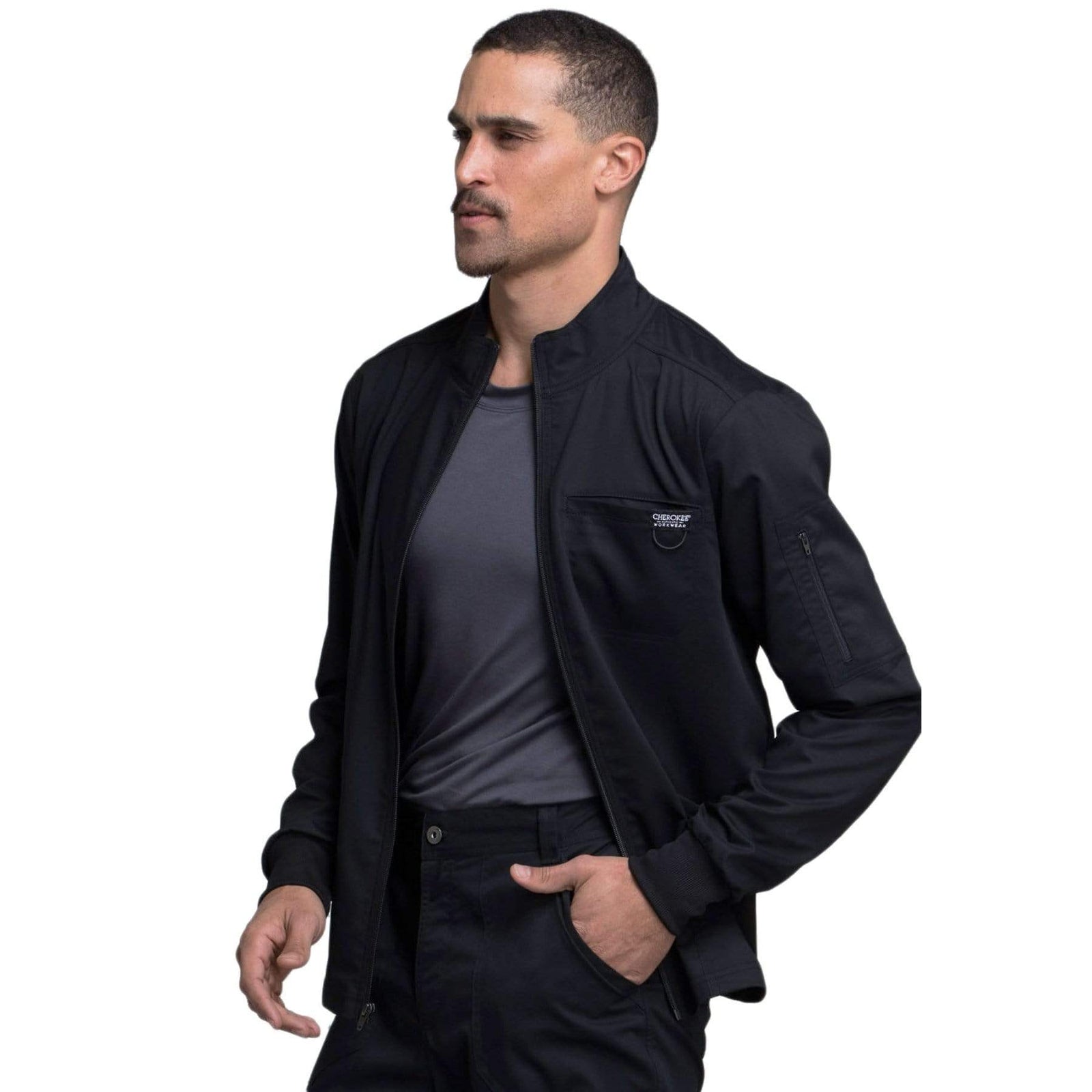 Cherokee Workwear Revolution WW320 Scrubs Jacket Men's Zip Front Black