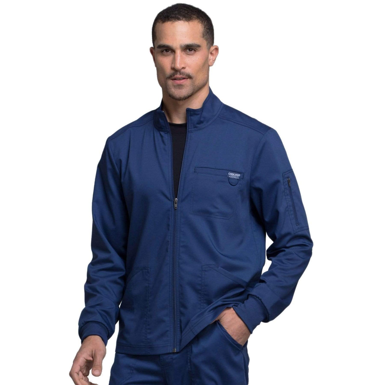 Cherokee Workwear Revolution WW320 Scrubs Jacket Men's Zip Front Navy
