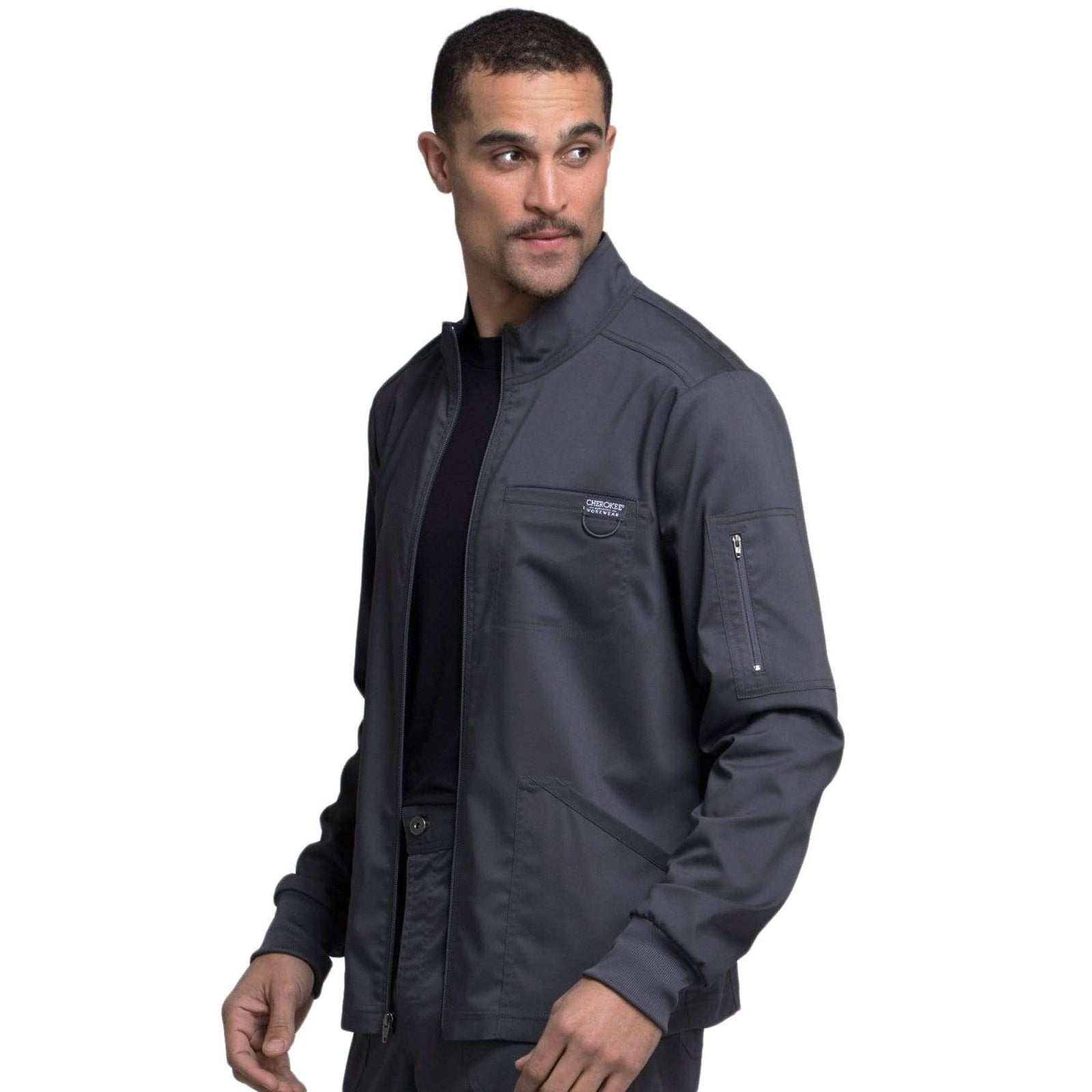 Cherokee Workwear Revolution WW320 Scrubs Jacket Men's Zip Front Pewter