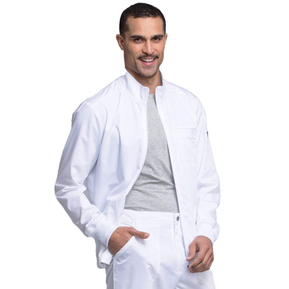 Cherokee Workwear Revolution WW320 Scrubs Jacket Men's Zip Front White
