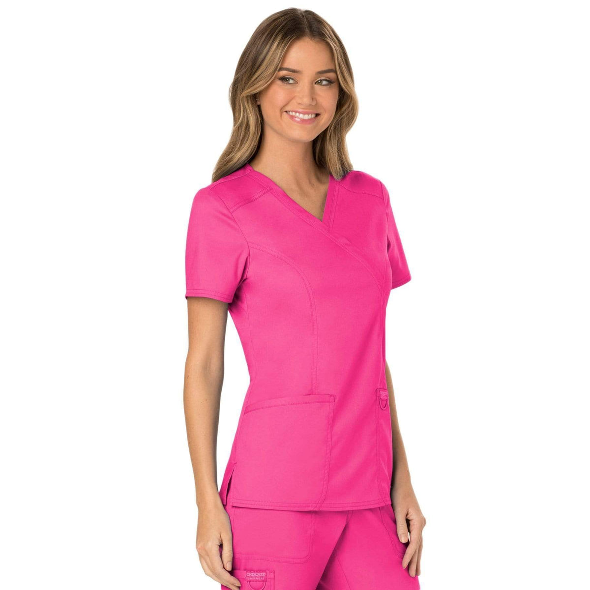 Cherokee Workwear Revolution WW610 Scrubs Top Women's Mock Wrap Electr